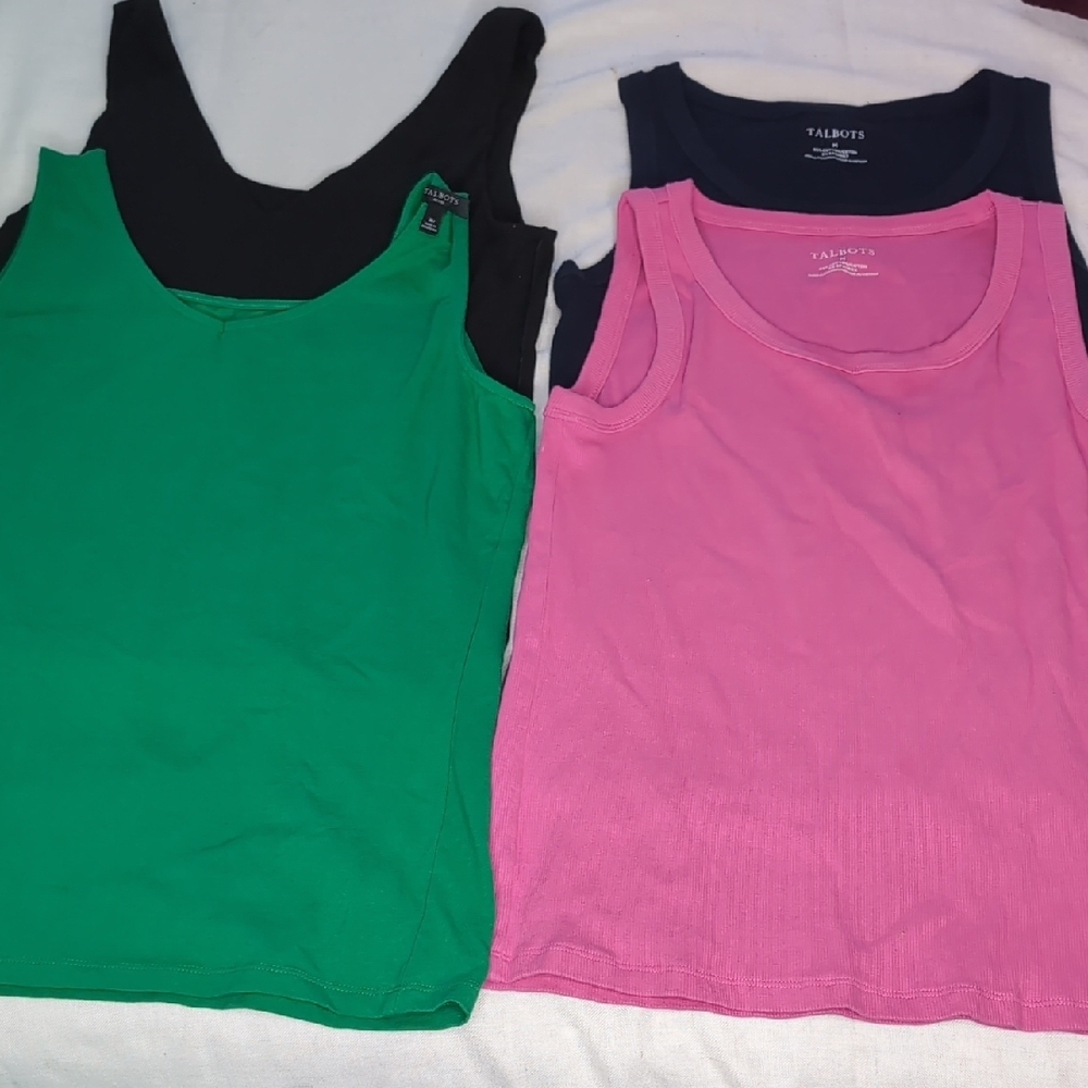 Bundle of 3 Talbots Tank Tops - Green, Pink, Black and Navy blue.size M